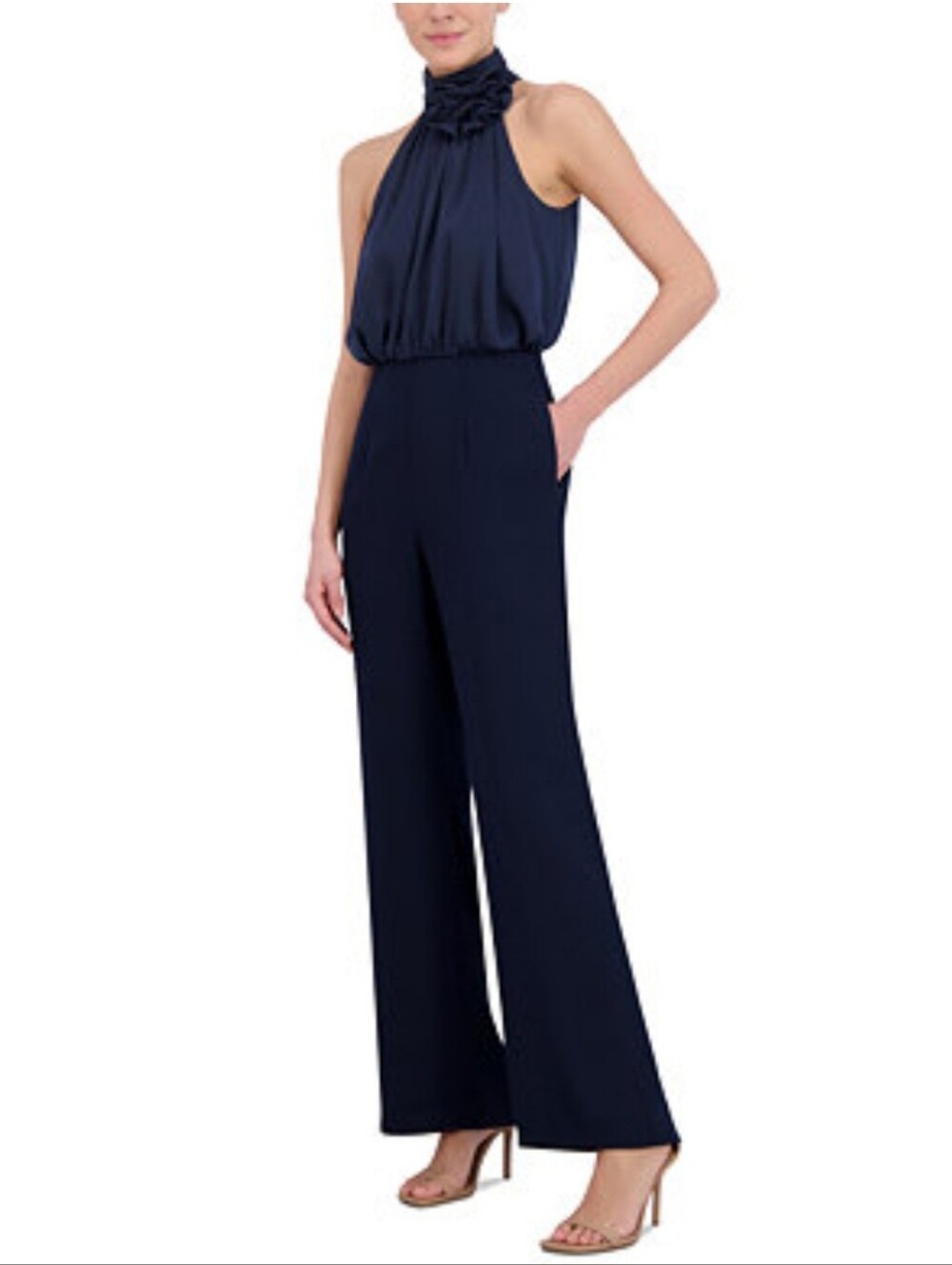 NWT Eliza J Navy Embellished Mock Neck Sleeveless Jumpsuit 18